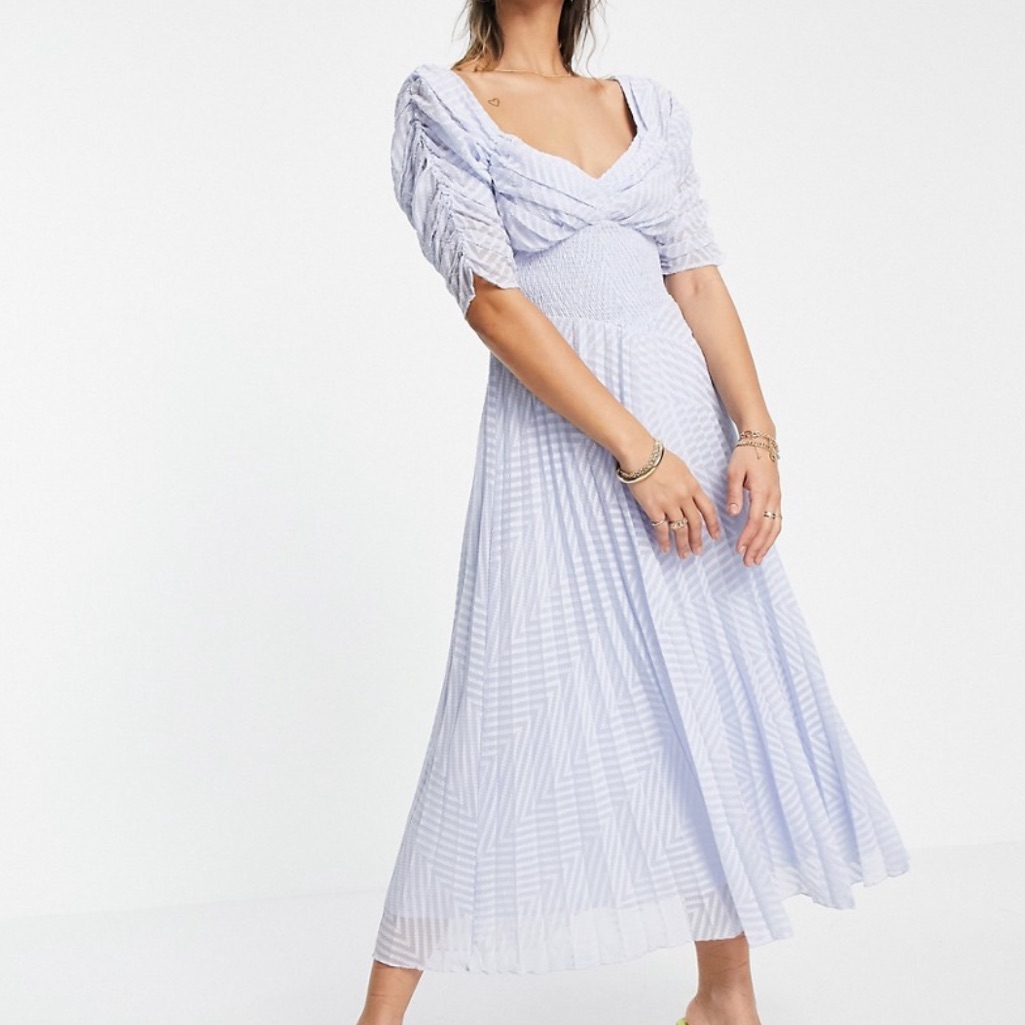 Asos Midi Dress Pleated Touched Powder Blue Size 12